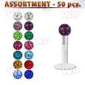 4b2see bio flex labrets 1 2mm push in 3mm multi crystal ball lower lip piercing
