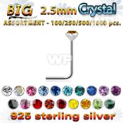 4b2szs silver 925 l shaped nose studs 2 5mm round crystal top nose piercing