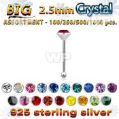 4b2szz silver 925 nose bone 2 5mm round crystal top nose piercing