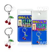 4b6mk fake belly clip rhodium plated cherry dangle belly piercing
