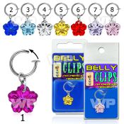 4b6mrepe fake belly clip big dangling acrylic flower belly piercing