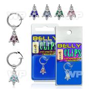 4b6mrhe fake belly clip dangling crystal tulip flower design belly piercing