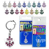 4b6mrse fake belly clip dangling crystal anchor belly piercing