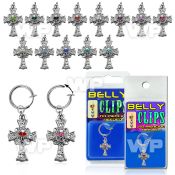 4b6my90 fake belly clip dangling cross skull design crystals eyes belly piercing