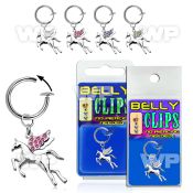 4b6myls fake belly clip dangling pegasus crystal studded wings belly piercing