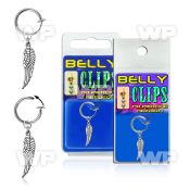 4b6mysz fake belly clip dangling plain silver colored bird wing belly piercing