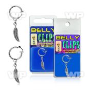 4b6myzt fake belly clip dangling curved feather belly piercing