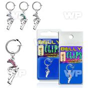 4b6mzst fake belly clip dangling pistol crystals belly piercing