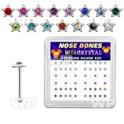 4f3akj box of silver nose bone small star shaped top mixed colo nose piercing