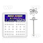 4fdbk6 box of silver nose bone wire flower shaped top clear cry nose piercing