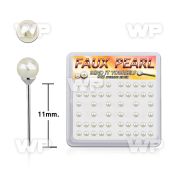 4funmaz box w silver 925 un bent nose stud 3mm faux pearl ball nose piercing