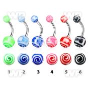 4u1fi steel belly ring acrylic multi color swirl pattern balls belly piercing