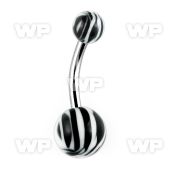 4u1fr steel belly ring acrylic black white zebra striped ball belly piercing
