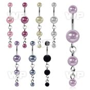4u1mak steel belly ring faux pearl balls double dangling pearls belly piercing