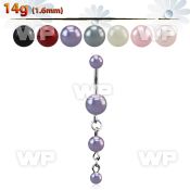 4u1mak steel belly ring faux pearl balls double dangling pearls belly piercing