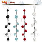 4u1mal steel belly ring syntetic faux pearl balls dangling pear belly piercing