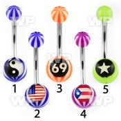 4u4wbi steel belly ring acrylic beach ballsepoxy covered logo belly piercing