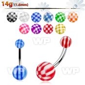 4u6x2 steel belly ring acrylic checker balls length 10mm 3 8 belly piercing