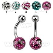 4udat6 steel belly ring w 8mm multi crystal ferido ball zebra belly piercing