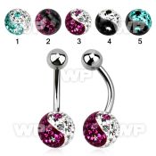 4udatn steel belly ring top 5mm steel ball 8mm multi crystal belly piercing