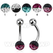 4udayw steel belly ring 5mm upper steel ball 6mm multi crystal belly piercing