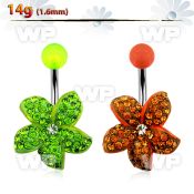 4udo6e steel belly ring crystal studded hawaiian flower lower belly piercing