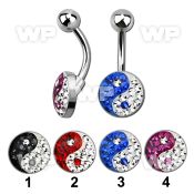 4ujrcel steel belly ring w ferido glue crystals in ying yang symb belly piercing