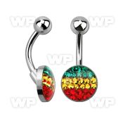 4ujrcet steel belly ring w ferido glue crystals forming rasta fla belly piercing
