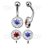 4ujrckk steel belly ring w ferido glue crystals in flower design belly piercing