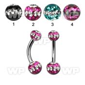 4ukda31 steel belly ringmulti crystal ferido ball scute triple belly piercing