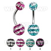 4ukdai1 steel belly ring multi crystal ferido glued ball scute belly piercing