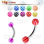 4uw462 316l steel micro banana w 3mm acrylic checker balls lengt eyebrow piercing