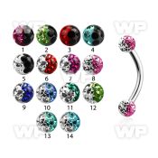 4uwdazw 316l steel micro banana w 3mm multi crystal ballsin two eyebrow piercing