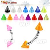 4uwhq6u 316l steel micro banana w 3mm uv acrylic cones eyebrow piercing