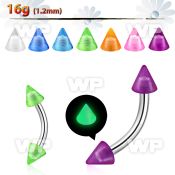 4uwib6u 316l steel micro banana w 3mm acrylic glow in the dark eyebrow piercing