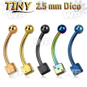 4uwr18ks ion plated 316l steel micro banana w 2 5mm steel dice 2 eyebrow piercing
