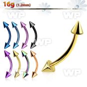 4uwr6u ion plated 316l steel micro banana w 3mm cones eyebrow piercing