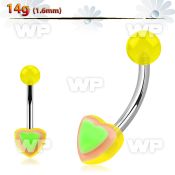 4uxabnj steel belly ring heart shaped acrylic lower part an upp belly piercing