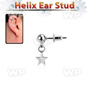 5mm ball steel helix ear stud w a dangling steel star