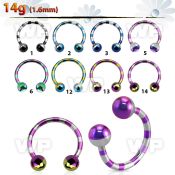 64rb4e0 zebra striped pvd surgical steel cbr horseshoe 1 6mm 5mm belly piercing