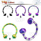 64rbe0 zebra striped pvd surgical steel cbr horseshoe 1 6mm 5mm belly piercing