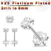 6ga1jmr one pair platinum finish silver ear studs cz