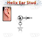 6mm ball steel helix ear stud w a dangling steel star 