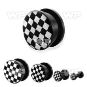 7dm2 black acrylic plug external screw fit black white check ear lobe piercing