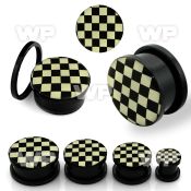 7dm2 black acrylic plug external screw fit black white check ear lobe piercing