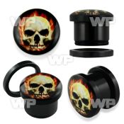 7dm3 black acrylic plug external screw fit diabolic skull in ear lobe piercing