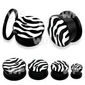 7dm66 black acrylic plug external screw fit black white zebra ear lobe piercing