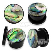 7dm77 black acrylic plug external screw fit sea shell inlay ear lobe piercing