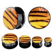 7dmbb black acrylic plug external screw fit tiger fur picture ear lobe piercing
