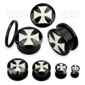 7dmc black acrylic plug external screw fit iron cross picture ear lobe piercing